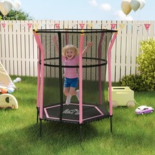 Kids Trampoline Mini Bouncer w/ Enclosure Safety Net For Ages 3-10 Years - Pink