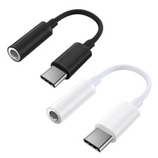 QAJOPFN 2 Pack USB C to 3.5mm Headphone Jack Adapter, Hi-Fi DAC Black  White
