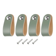 4 Packs Leather Drawer Pulls Single Hole Knobs for Drawers, Blue/Silver