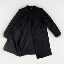 Apt. 9 Long Boyfriend Blazer Jacket Womens Large Black Stretch Open Front Formal