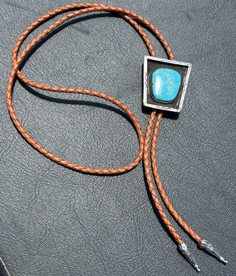 Vintage Antique Native American Bolo Tie Sterling Silver & Turquoise