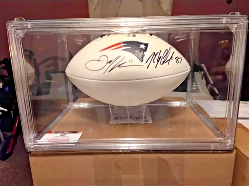 ROB GRONKOWSKI & JULIAN EDELMAN AUTOGRAPHED FULL SIZED FOOTBALL GLOBAL COA CERT.