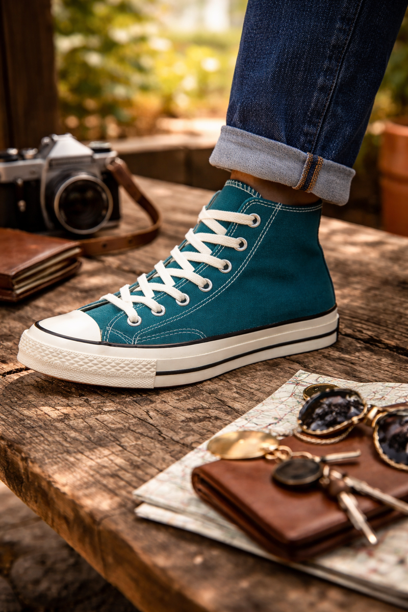 Size 6 - Converse Chuck 70 High Vintage Canvas - Teal Universe for