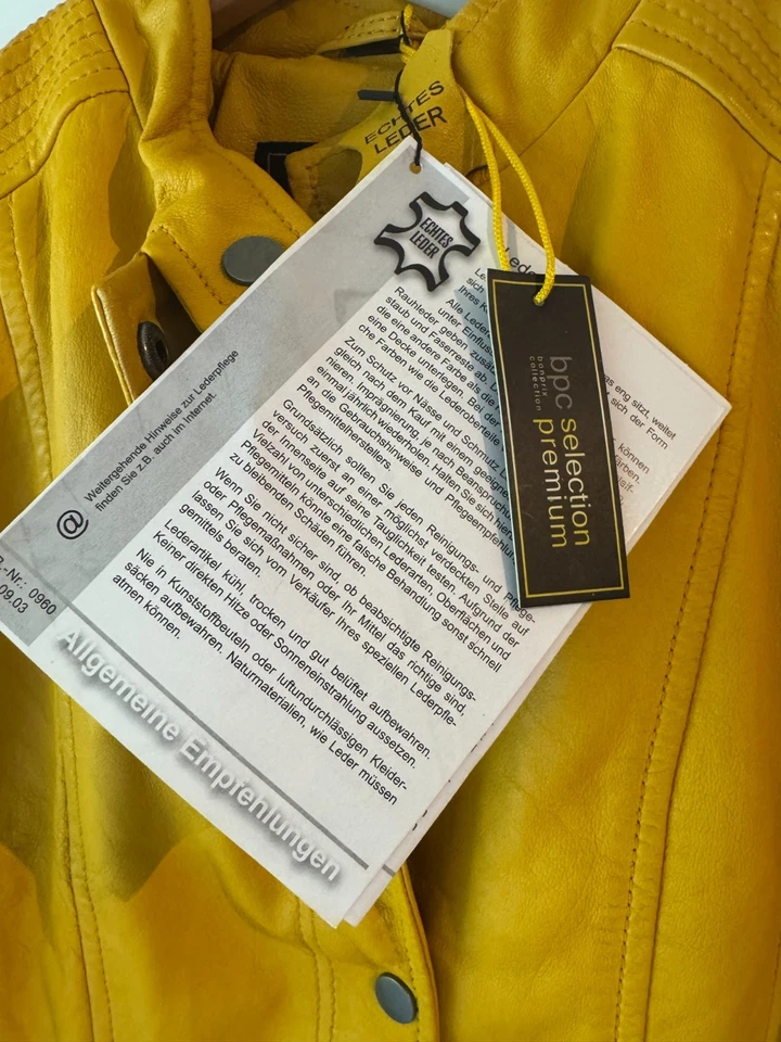 Damen bonprix Echtlederjacke Lederjacke Bikerjacke Yellow B-Ware Gr36-56 NEU - Bild 2 von 4