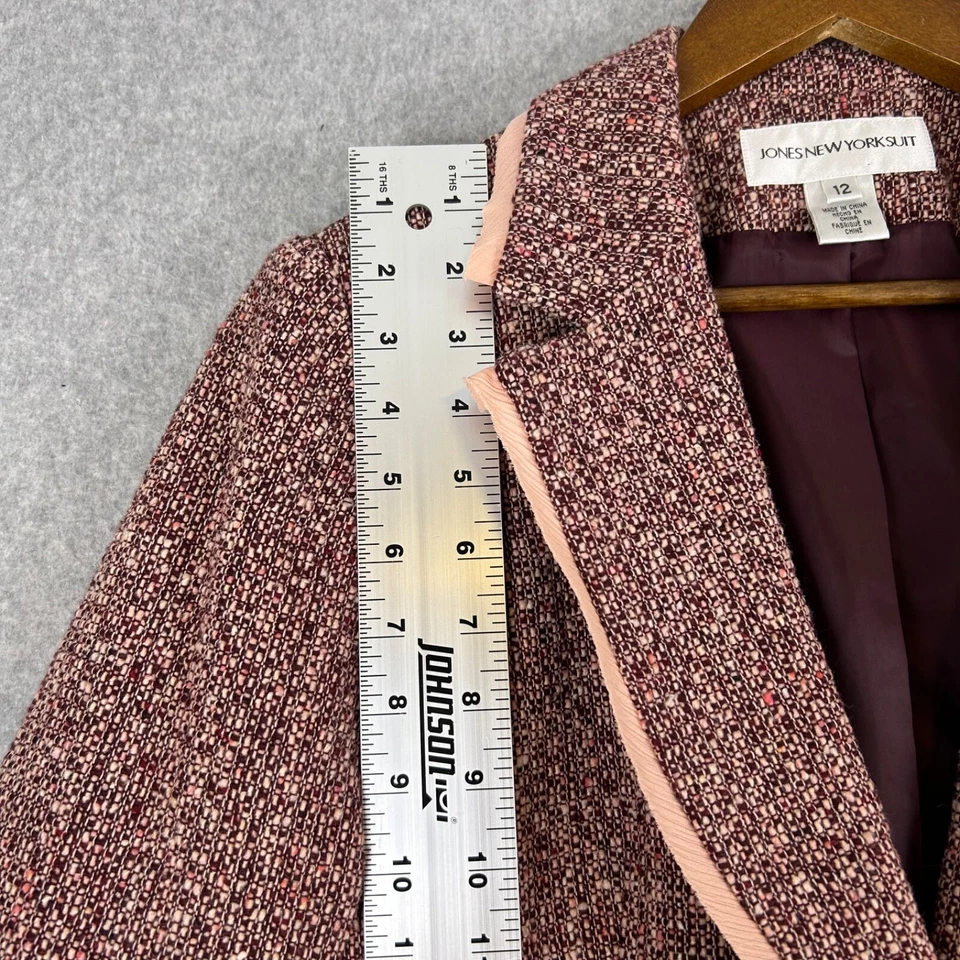 Jones New York 套装女式 12 粉色粗花呢羊毛混纺衬里办公室休闲职业 — 第 3/4 张图片