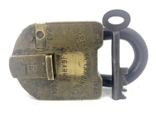 KRISHNA TRADING CO PADLOCK No 1928 + KEY Brass 16 Levers ALIGARH India Vintage 