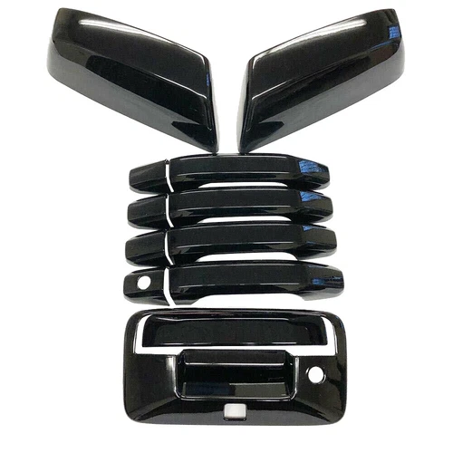 For 2014-2018 Chevy Silverado Gloss Black Top Mirror 4Dr Handle Tailgate Covers