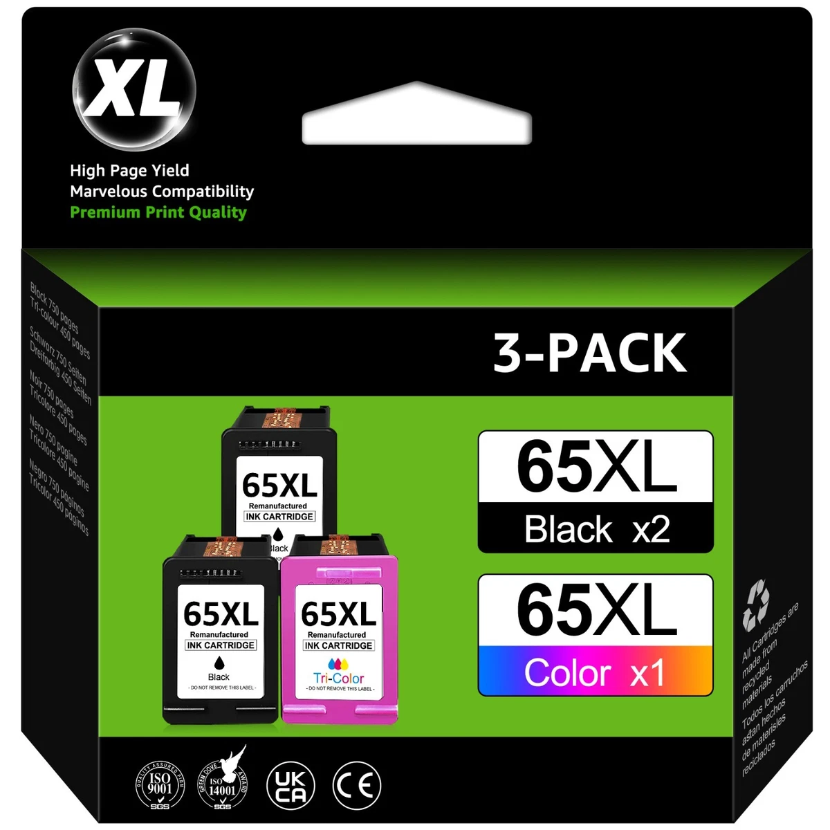 HP 65XL Black/65 Tri-Color High-Yield Ink Cartridges, Pack Of 2, 6ZD95AN HP 65XL Black/65 Tri-Color High-Yield Ink Cartridges, Pack Of 2, 6ZD95AN
