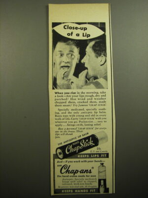 1950 Fleet's Chap Stick and Chap-ans Ad - Close-up of a lip