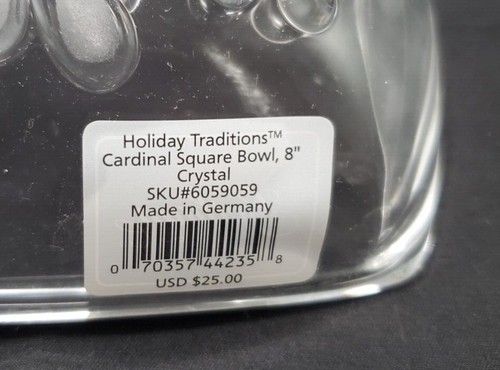 Gorham Holiday Traditions Christmas Cardinals 8" Square Crystal Bowl w/ Box - Picture 5 of 7