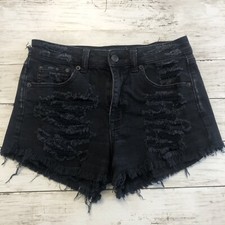 AMERICAN EAGLE Vintage Hi-Rise Festival Women  s Black Stretch Jean Shorts Size 0