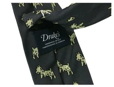 DRAKE'S LONDON Mens Grey Dog Lined Tie MADE IN ENGLAND