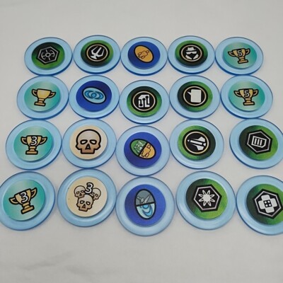 Lot Of (20) Blue Board Game Chip Tokens 1 1/2'' Skull Trophies Spy And Others