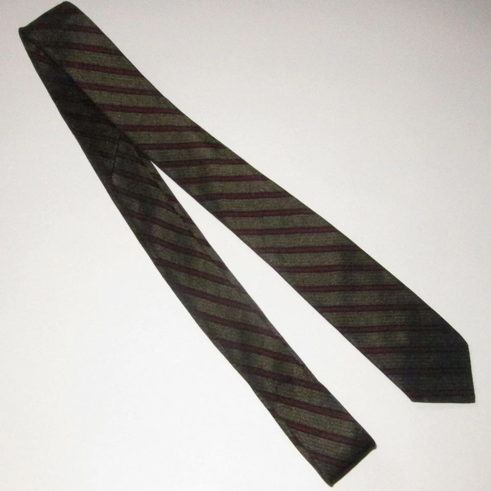 Corbata a rayas ajustada Repp de colección años 60 gris verde marrón con rojo 55 a mediados de siglo Foto 2 de 4