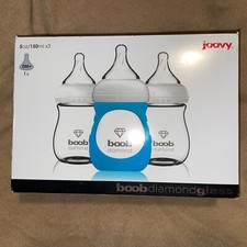 3 NEW Joovy CleanFlow Boob Diamond Glass Baby Bottles 5oz With Blue Sleeve 2170