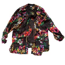 Vintage Carole Little Floral Open Front Oversized Blazer Womens 14 Sheer