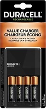 Duracell AA / AAA NiMH Battery Value Charger, With 4 AA Rechargeable Batteries
