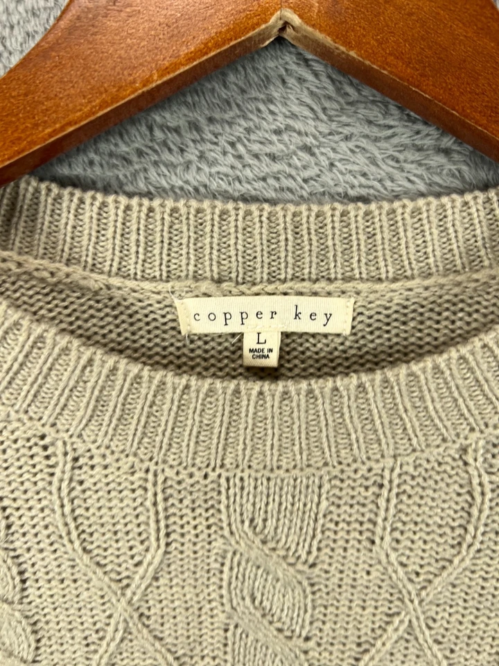 Copper Key Juniors Large Sweaters Brown Cable Knit Crew Long Sleeve Pullover - Image 3 of 4