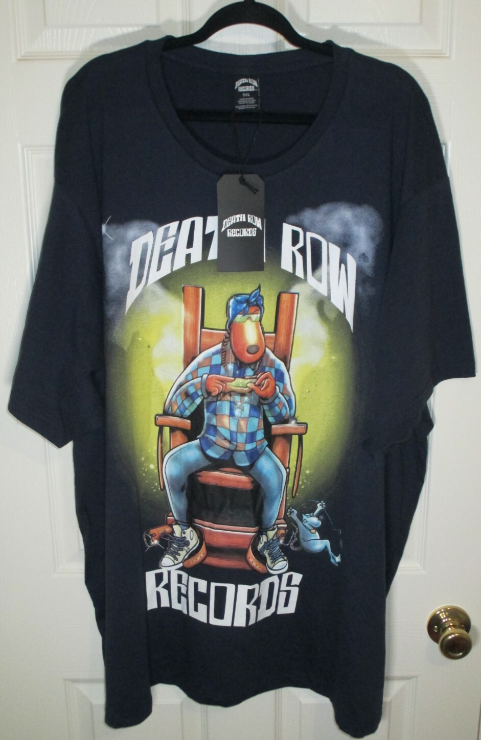 FILA Camicia uomo blu scuro nuova con etichette Death Row Records Snoop Dogg grafica 5XL HIP HOP RAP