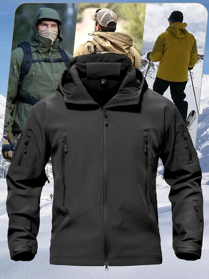 Mens Jacket Winter Warm Waterproof Hooded Combat Outdoor Tactical Coat Tops - Image 3 of 4