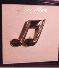 NUOVA spilla nota musicale vintage JJ Pure Allure tono oro e strass trasparenti 