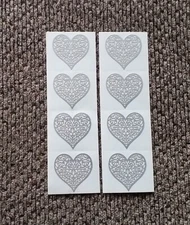 Vintage Mrs Grossman Stickers - 2 Strips 1998 Silver/Gray Brocade Hearts - Good 