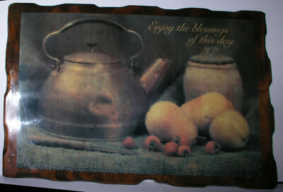 Large Decoupage Wall Still Life on Wood 1970s Enjoy The Blessings of This Day