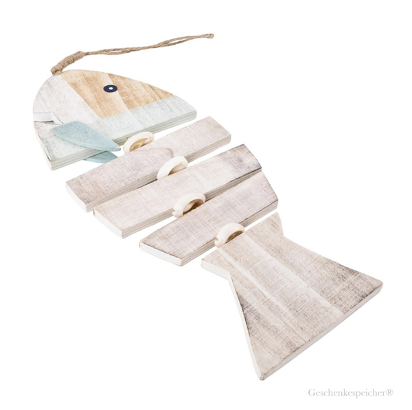 Fisch Maritime Dekoration Holz HäNger GräTe Blau Weiß Natur Beach Style H. 25 Cm-image