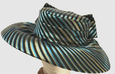 Terramina Women Polymer Face Cloth Interlining Blue Gold Church Band Bow Hat