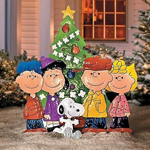 36" Peanuts Gang Around Tree Yard Art Outdoor Christmas Decor Hammered Metal