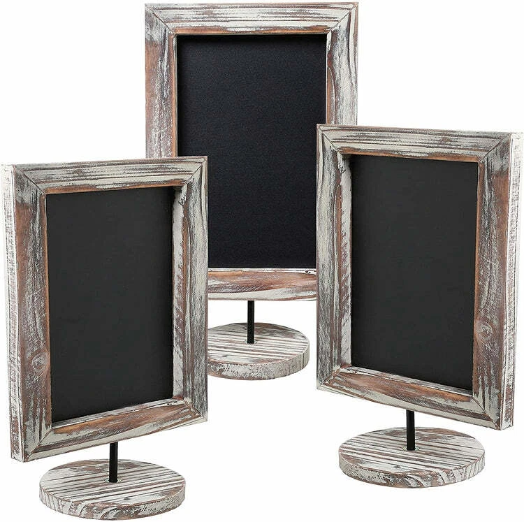 Set of 3 Rectangular Torched Wood Frame Tabletop Chalkboard Sign w/ Round Base - Image 2 of 4