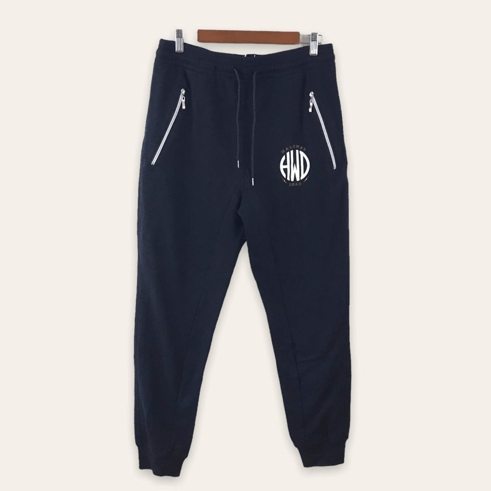 Halfway Dead HWD Mens L Logo Jogger Sweatpants Black Comfortable Casual Lounge Pants