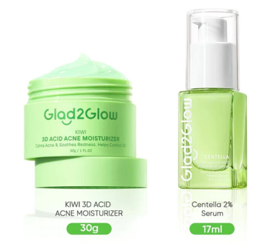 &A O2 glow skin pack 60g×2個 GLAD2GLOW ACNE SET - CENTELLA 2% SERUM 17 ML & KIWI 3D ACID
