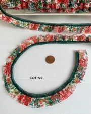 Holiday Ruffled Lace Trim 3yds 7/8" w Green Red Print Gold Sparkle Lot 170 USA