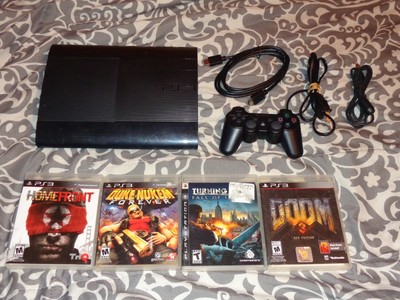 Sony PlayStation 3 PS3 Super Slim 320GB Black Console With 4 Games & Controller