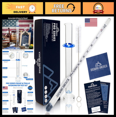 Alcohol Hydrometer Test Kit - 0-200 Proof Meter for Distilled Spirits - Glass Ja