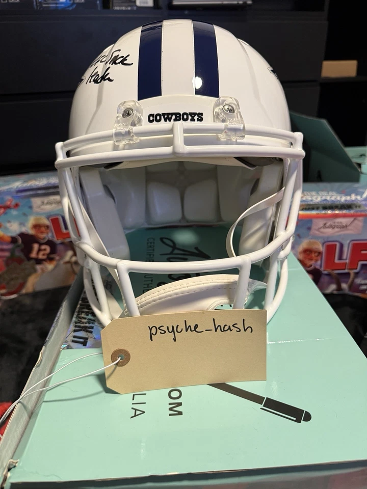 Casco antiguo auténtico de tamaño completo firmado por Demarcus Ware con Insc “2X NFC Sack Leader” Foto 3 de 4