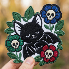 Embroidered Bat Skull Floral Patch Gothic Cute Spooky Iron On
