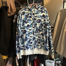 Authentic BAPE ABC Camo BLUE Shark Zip Hoodie Multi Men XXL Jacket Sweatshirt