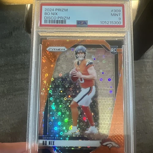 2024 Panini Prizm Bo Nix Orange Disco Prizm Rookie RC #309 PSA 9 COLOR MATCH