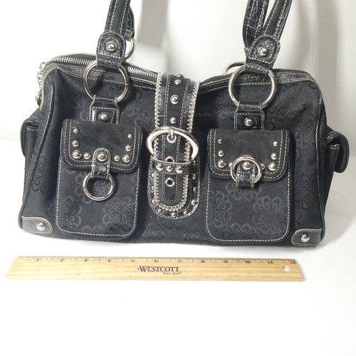 Kathy Van Zeeland Purse Black Handbag Silver Hardware Bag - Picture 5 of 14