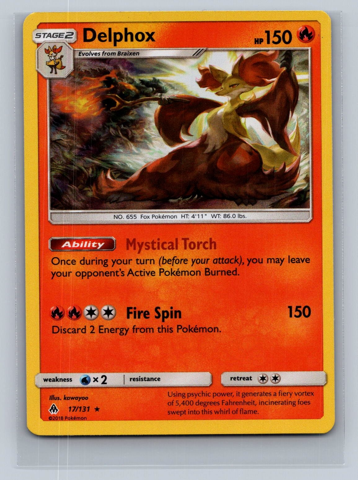 Delphox Holo Rare SM - Forbidden Light 17/131 NM Free Shipping!