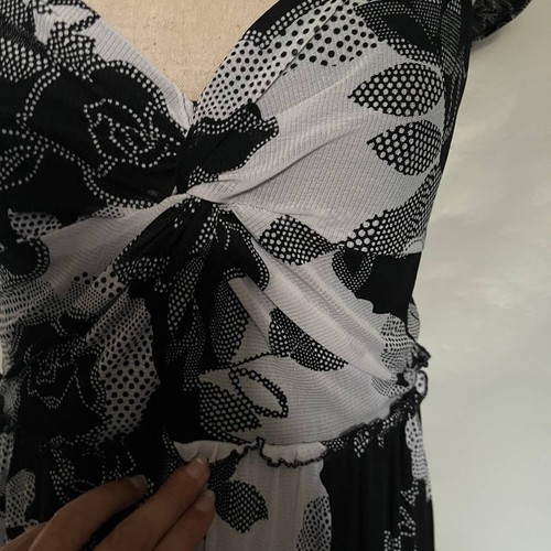 SIGNATURE BY SANGRIA Midi Kleid Blumenmuster Gr. 10 schwarz weiß Kappe Rüschen Retro - Bild 14 von 14