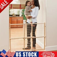 Mesh Baby Gate Safety Adjustable Wood 31"-50" Extra Wide Toddlers Pet Natural US