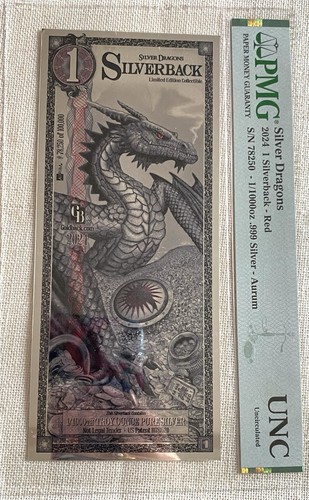 2024 Zombucks Silver Dragons Red 1/1000 oz 1SilverBack Foil Note PMG ...