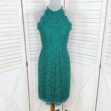Loft Dress Women 4 Green Lace Sleeveless Sheath Halter Party Wedding Floral