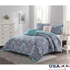 Merriam 5 Piece Quilt Set Brushed Microfiber Hypoallergenic Modern Bedding New