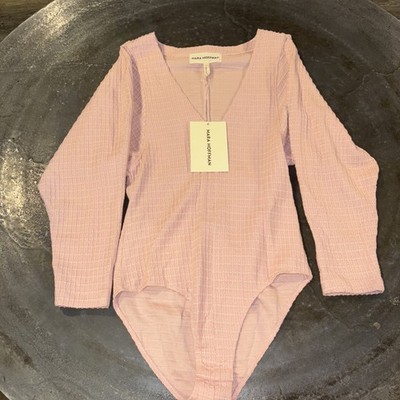 Mara Hoffman Mariana Bodysuit Top Size XS V-Neck Cotton Textured Pink NWT