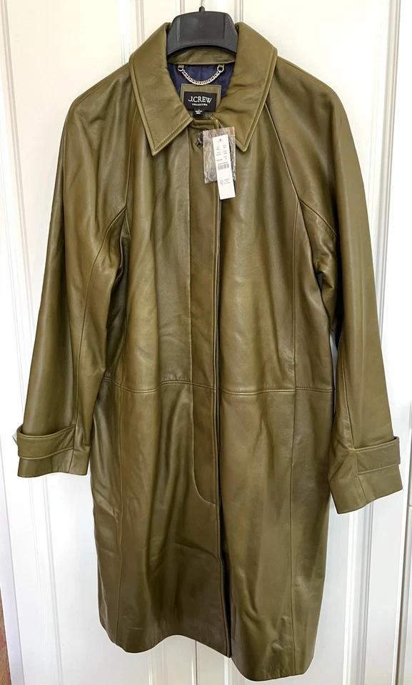 NUEVO CON ETIQUETAS J Crew Collection Mujer Talla 6 Albahaca Verde Oliva Cuero Gabardina CD214