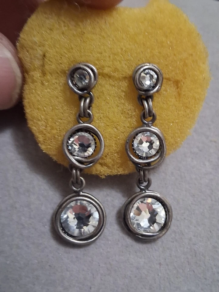 Brincos pendurados de cristal em camadas de prata Konplott, design graduado, feitos à mão - Imagem 2 de 4